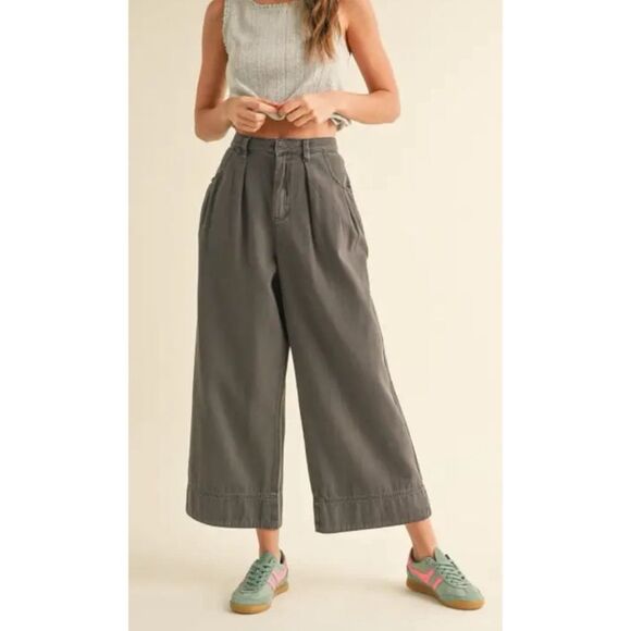YOUNG FABULOUS & BROKE Cavlin Cropped Wide Leg Jeans in Sage Size XS - Picture 1 of 7